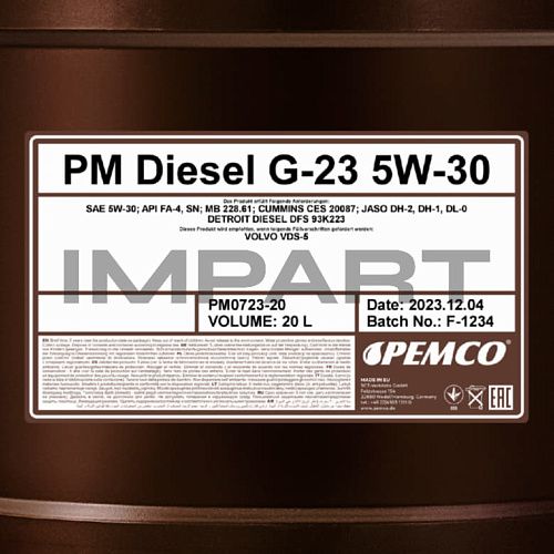 Масло моторное DIESEL G-23 PEMCO 5W-30 (20 литров)