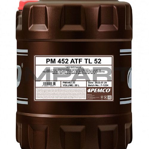 Масло трансмиссионное PEMCO 452 ATF AG52 (20литр)