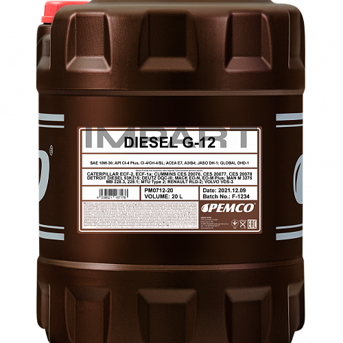 Масло моторное DIESEL G-12 PEMCO 10W-30 SHPD (20 литров)